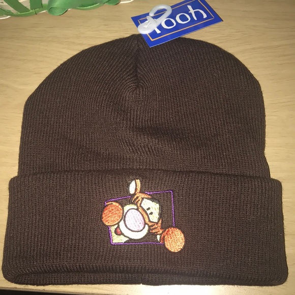 Disney Accessories - NWT Disney Brown Beannie with embroidered Tigger